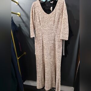 Alex Evenings Long Sleeve Beige Floral Dress